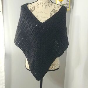 Handmade Crocheted Warm Simple Dark Grey Poncho S/M